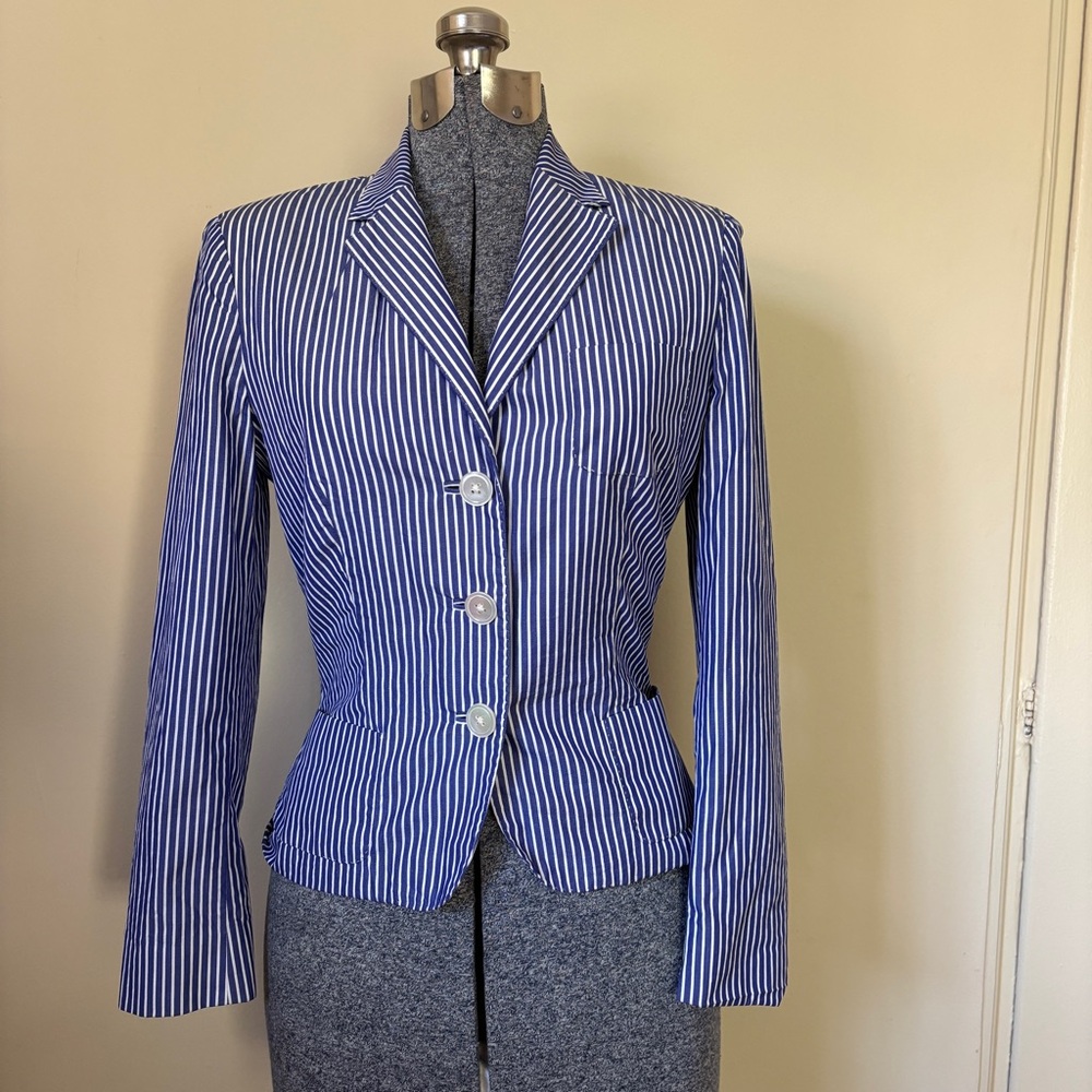 Ralph Lauren Blue and White Pinstriped Blazer Classic Tailored Fit